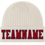 Personalized Red Navy Knit Hat with Cuffed Design - Custom Cream Beanie Personalized Cream Red-Navy Stitched Cuffed Knit