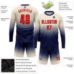 Custom Name Number Soccer Jersey - Personalized Red Navy Long Sleeve Fade Fashion Uniform Personalized Cream Red-Navy Sublimation