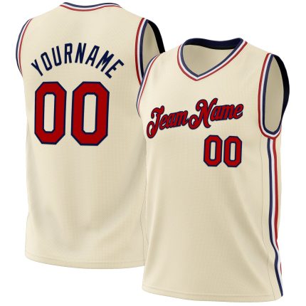 Personalized Red-Navy Throwback Basketball Jersey for Men, Youth, or Women Personalized Cream Red-Navy Throwback Basketball