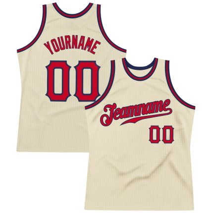 Personalized Red-Navy Throwback Basketball Jersey for Men and Women Personalized Cream Red-Navy Throwback Basketball Jersey
