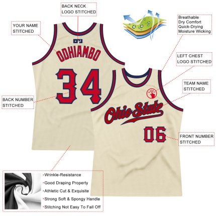 Personalized Red-Navy Throwback Basketball Jersey for Men and Women Personalized Cream Red-Navy Throwback Basketball Jersey