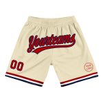 Personalized Red Navy Throwback Basketball Shorts - Custom Cream Design Personalized Cream Red-Navy Throwback Basketball