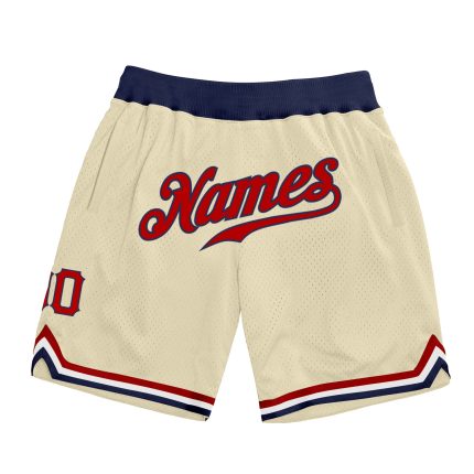 Personalized Red Navy Throwback Basketball Shorts for Men and Women Personalized Cream Red-Navy Throwback Basketball Shorts