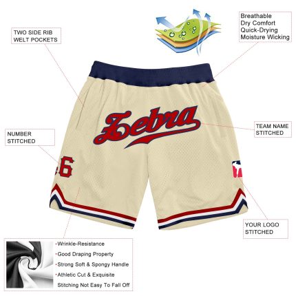 Personalized Red Navy Throwback Basketball Shorts for Men and Women Personalized Cream Red-Navy Throwback Basketball Shorts