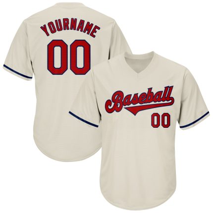 Personalized Red-Navy Rib-Knit Baseball Jersey Shirt for Men and Women, Customizable Throwback Design Personalized Cream