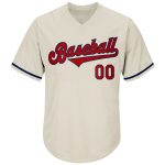 Personalized Red-Navy Rib-Knit Baseball Jersey Shirt for Men and Women, Customizable Throwback Design Personalized Cream