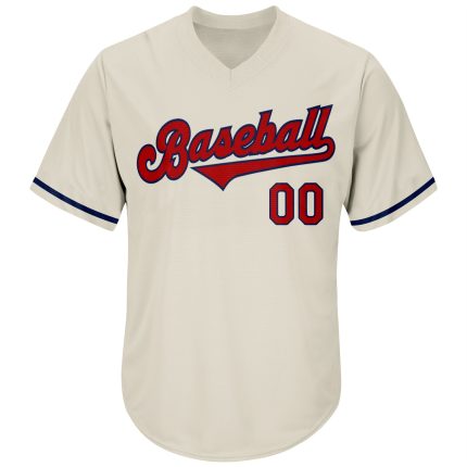 Personalized Red-Navy Rib-Knit Baseball Jersey Shirt for Men and Women, Customizable Throwback Design Personalized Cream