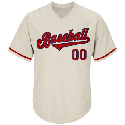 Personalized Red Navy Throwback Baseball Jersey Shirt - Cream Rib-Knit Design Personalized Cream Red-Navy Throwback Rib-Knit