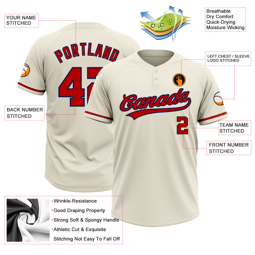 Personalized Unisex Softball Jersey Red-Navy Two-Button Cream 3 Personalized Cream Red-Navy Two-Button Unisex Softball Jersey - Image 3
