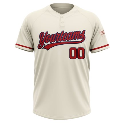 Personalized Unisex Softball Jersey Red-Navy Two-Button Cream 3 Personalized Cream Red-Navy Two-Button Unisex Softball Jersey