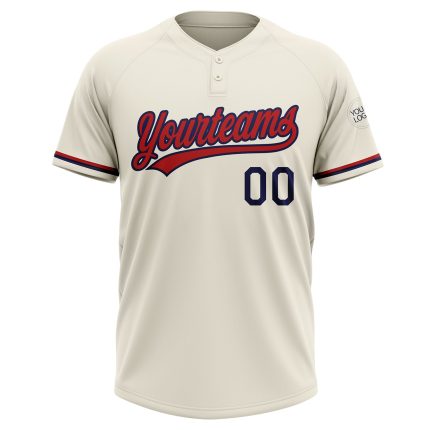 Personalized Red Navy Two-Button Softball Jersey Unisex - Cream Color, Size 4 Personalized Cream Red-Navy Two-Button Unisex