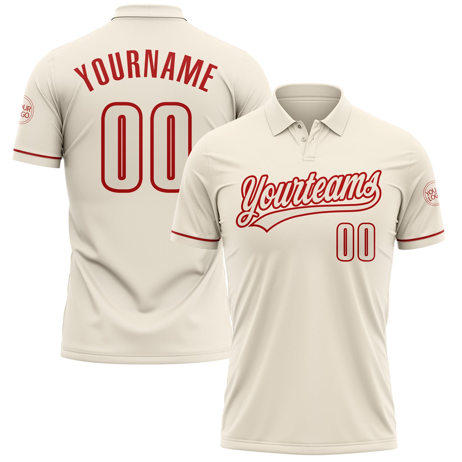 Custom Team Name and Number Personalized Performance Vapor Golf Polo Shirt in Cream Red Personalized Cream Red Performance