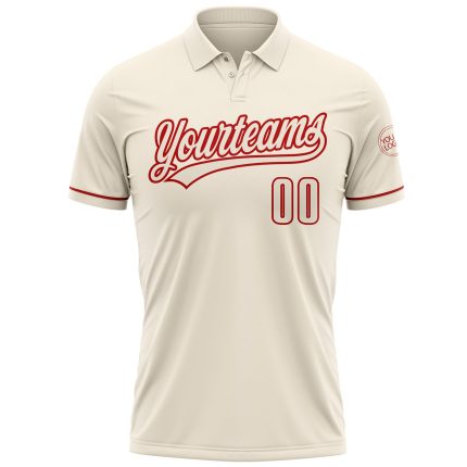 Custom Team Name and Number Personalized Performance Vapor Golf Polo Shirt in Cream Red Personalized Cream Red Performance