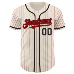 Custom Name and Number Authentic Baseball Jersey - Personalized Black Cream Red Pinstripe Design Personalized Cream Red Pinstripe