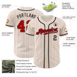 Personalized Red Pinstripe Black Baseball Jersey - Custom Cream Design Personalized Cream Red Pinstripe Black Baseball Jersey