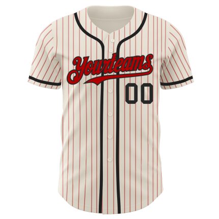 Personalized Red Pinstripe Black Baseball Jersey - Custom Cream Design Personalized Cream Red Pinstripe Black Baseball Jersey