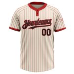 Personalized Red Cream Pinstripe Softball Jersey Unisex Two-Button Design Personalized Cream Red Pinstripe Black Two-Button