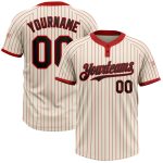 Custom Name Number Unisex Softball Jersey Black Cream Red Pinstripe Two-Button Design Personalized Cream Red Pinstripe Black