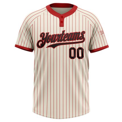 Custom Name Number Unisex Softball Jersey Black Cream Red Pinstripe Two-Button Design Personalized Cream Red Pinstripe Black