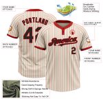 Custom Name Number Unisex Softball Jersey Black Cream Red Pinstripe Two-Button Design Personalized Cream Red Pinstripe Black