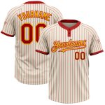 Personalized Red Cream Pinstripe Gold Unisex Softball Jersey - Custom Two-Button Design Personalized Cream Red Pinstripe