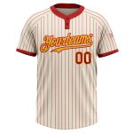 Personalized Red Cream Pinstripe Gold Unisex Softball Jersey - Custom Two-Button Design Personalized Cream Red Pinstripe