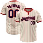 Personalized Navy Softball Jersey with Cream Red Pinstripe, Two-Button, Unisex Design Personalized Cream Red Pinstripe Navy