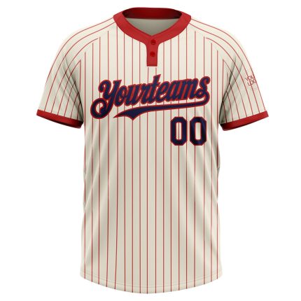 Custom Name and Number Softball Jersey Unisex Two-Button Navy Cream Red Pinstripe Personalized Cream Red Pinstripe Navy Two-Button