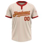 Personalized Red Cream Old Gold Two-Button Unisex Softball Jersey Personalized Cream Red Pinstripe Old Gold Two-Button Unisex