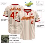Custom Name Number Unisex Softball Jersey - Personalized Cream Red Pinstripe Old Gold Two-Button Design Personalized Cream