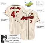 Personalized Red and Black Pinstripe Baseball Jersey - Custom Cream Jersey Personalized Cream Red Pinstripe Red-Black Baseball