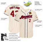 Custom Name and Number Authentic Baseball Jersey - Personalized Red Navy Pinstripe Design Personalized Cream Red Pinstripe