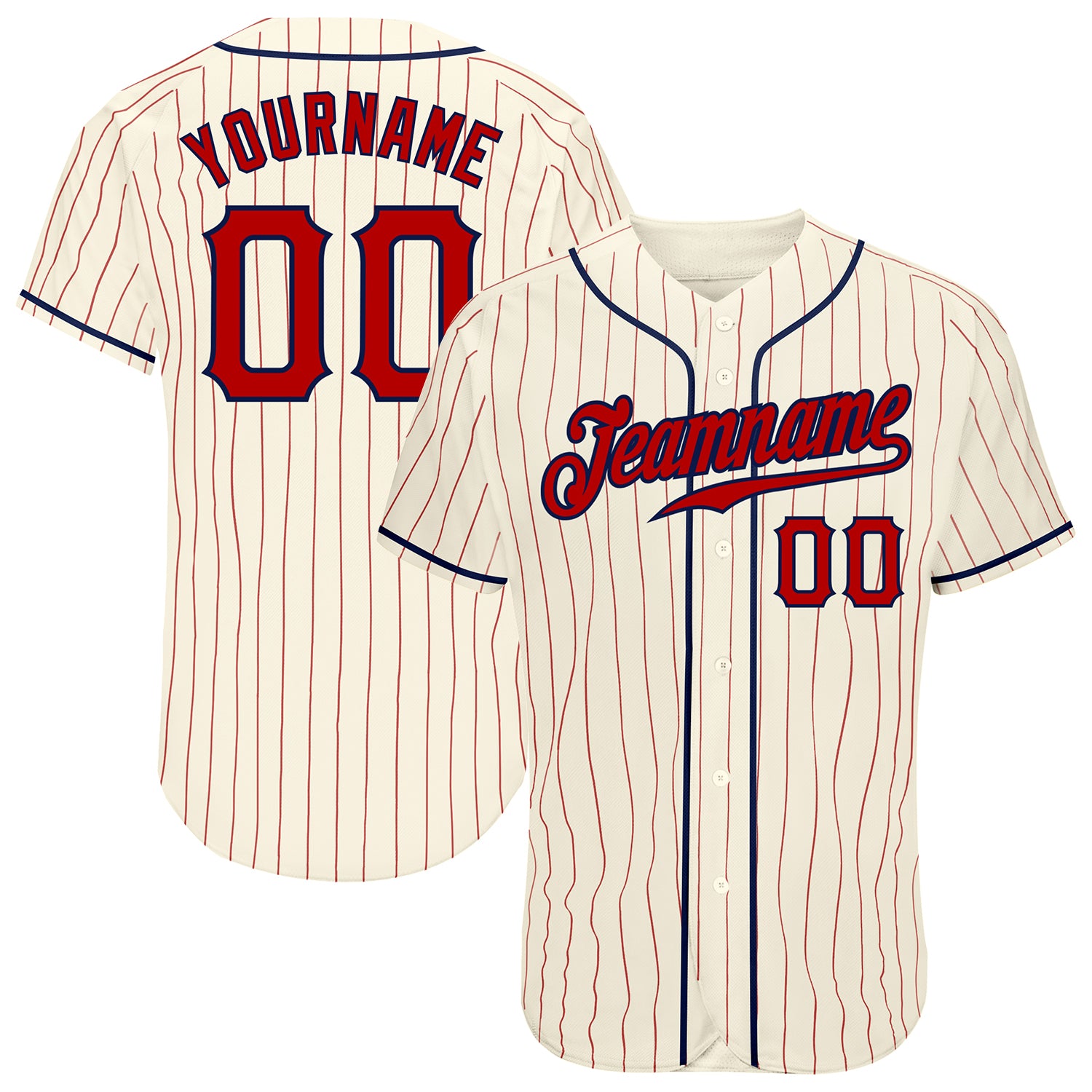 Personalized Red Navy Pinstripe Baseball Jersey for Men and Women Personalized Cream Red Pinstripe Red-Navy Baseball Jersey