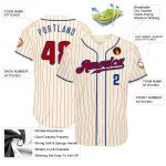 Personalized Red Royal Pinstripe Baseball Jersey - Cream Color Personalized Cream Red Pinstripe Red-Royal Baseball Jersey