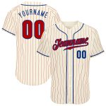 Personalized Red Royal Pinstripe Baseball Jersey - Cream Color Personalized Cream Red Pinstripe Red-Royal Baseball Jersey