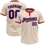 Personalized Unisex Softball Jersey - Cream Red Pinstripe Two-Button Design Personalized Cream Red Pinstripe Royal Two-Button