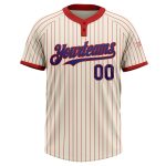 Personalized Unisex Softball Jersey - Cream Red Pinstripe Two-Button Design Personalized Cream Red Pinstripe Royal Two-Button