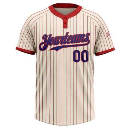 Personalized Unisex Softball Jersey - Cream Red Pinstripe Two-Button Design Personalized Cream Red Pinstripe Royal Two-Button