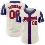 Personalized Baseball Jersey in Cream, Red, and Royal - Custom 3 Colors Arm Shapes Personalized Cream Red-Royal 3 Colors