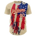 Personalized 3D American Eagle Baseball Jersey in Cream Red-Royal with Stars Personalized Cream Red-Royal 3D American Spirit