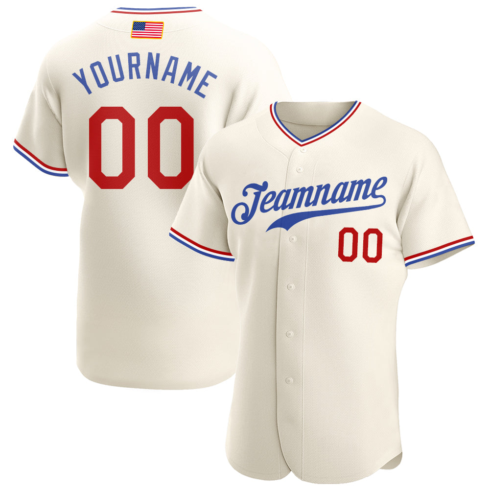Personalized American Flag Baseball Jersey in Cream Red and Royal Colors Personalized Cream Red-Royal American Flag Fashion