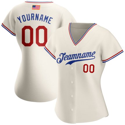 Custom American Flag Baseball Jersey - Personalized Red-Royal Jersey with Name and Number Personalized Cream Red-Royal Authentic