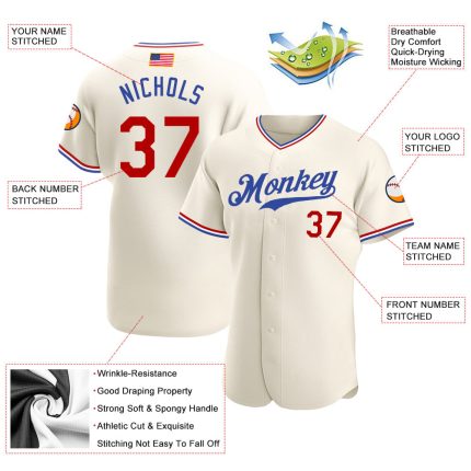 Custom Name Number Authentic American Flag Softball Jersey | Personalized Cream Red-Royal Team Apparel Personalized Cream