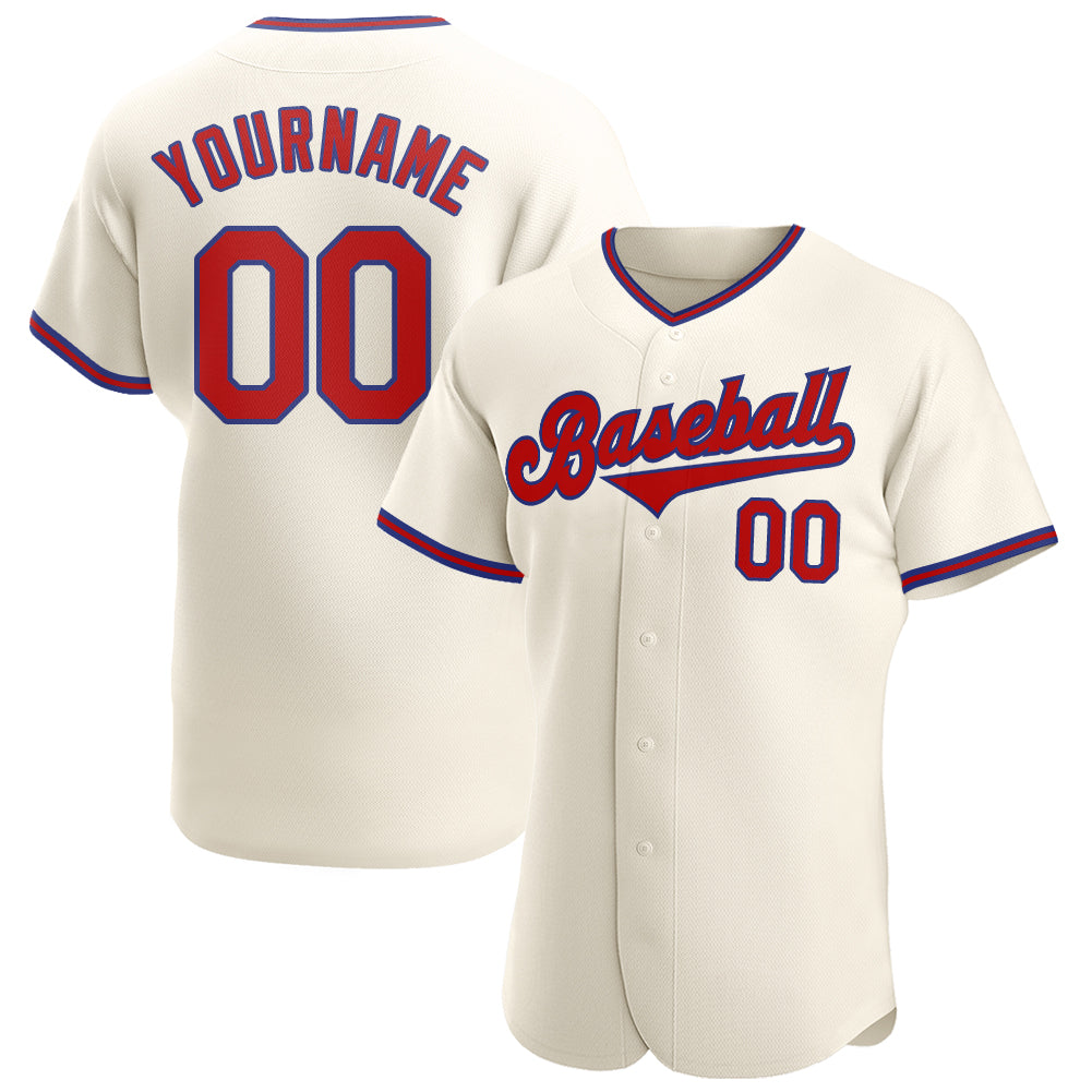 Personalized Red-Royal Baseball Jersey - Authentic Custom Cream Team Apparel Personalized Cream Red-Royal Authentic Baseball