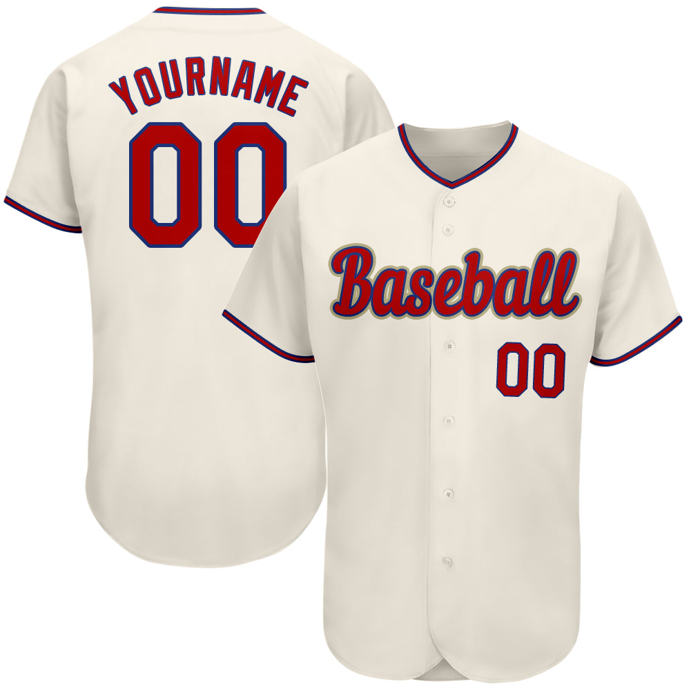 Custom Name Number Personalized Red-Royal Baseball Jersey - Authentic Team Apparel Personalized Cream Red-Royal Authentic
