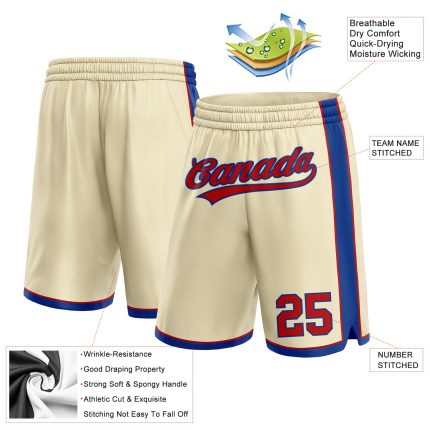 Custom Team Name Number Basketball Shorts - Personalized Cream Red-Royal Authentic Shorts Personalized Cream Red-Royal Authentic