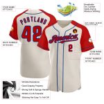 Custom Name and Number Personalized Baseball Jersey Red-Royal Authentic Raglan Sleeves Personalized Cream Red-Royal Authentic