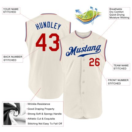 Custom Name and Number Authentic Sleeveless Baseball Jersey - Personalized Cream Red-Royal Team Jersey Personalized Cream