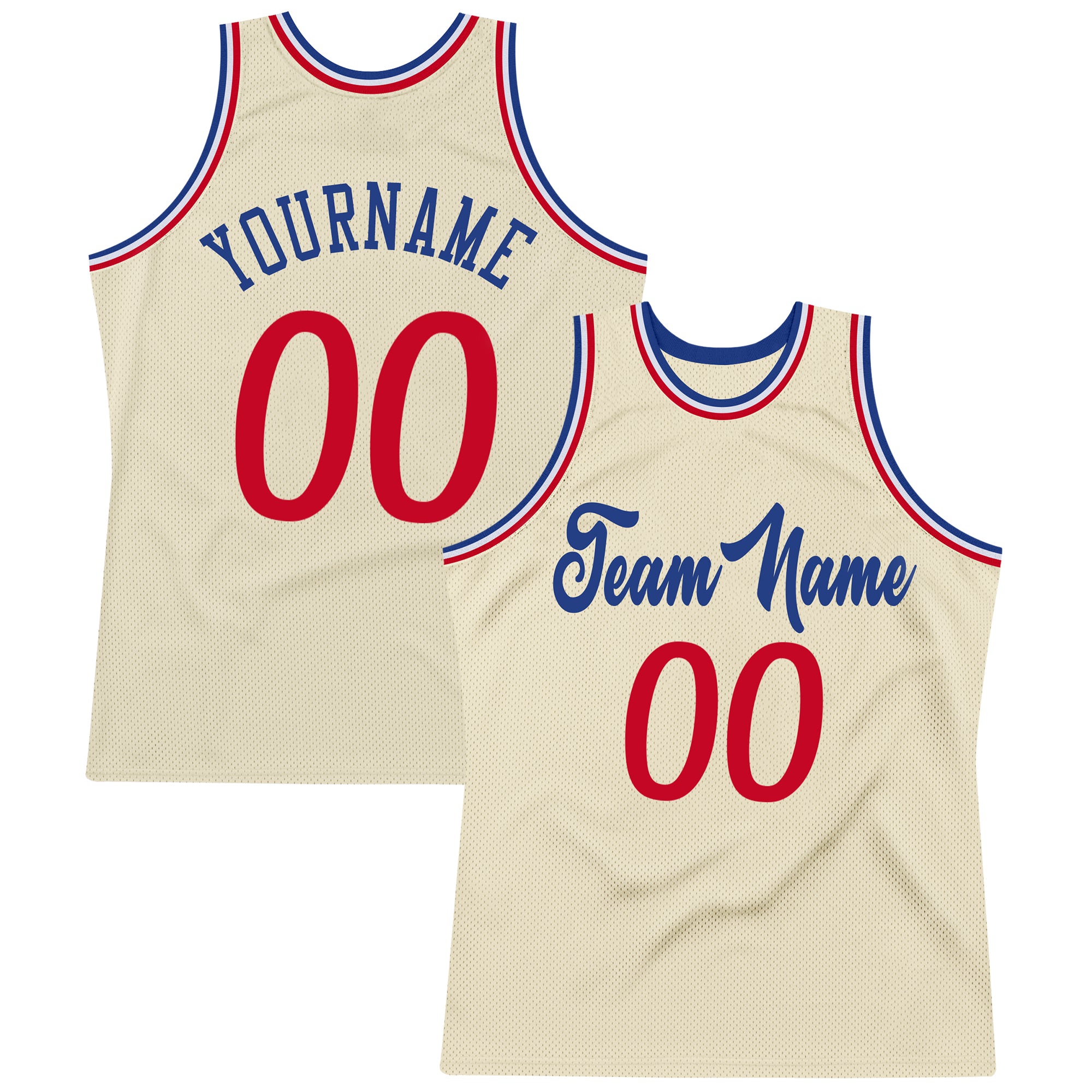 Custom Name Number Authentic Throwback Basketball Jersey Cream Red-Royal Personalized Team Gear Personalized Cream Red-Royal