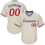 Personalized Red-Royal Authentic Throwback Baseball Jersey Shirt - Cream Rib-Knit Design Personalized Cream Red-Royal Authentic